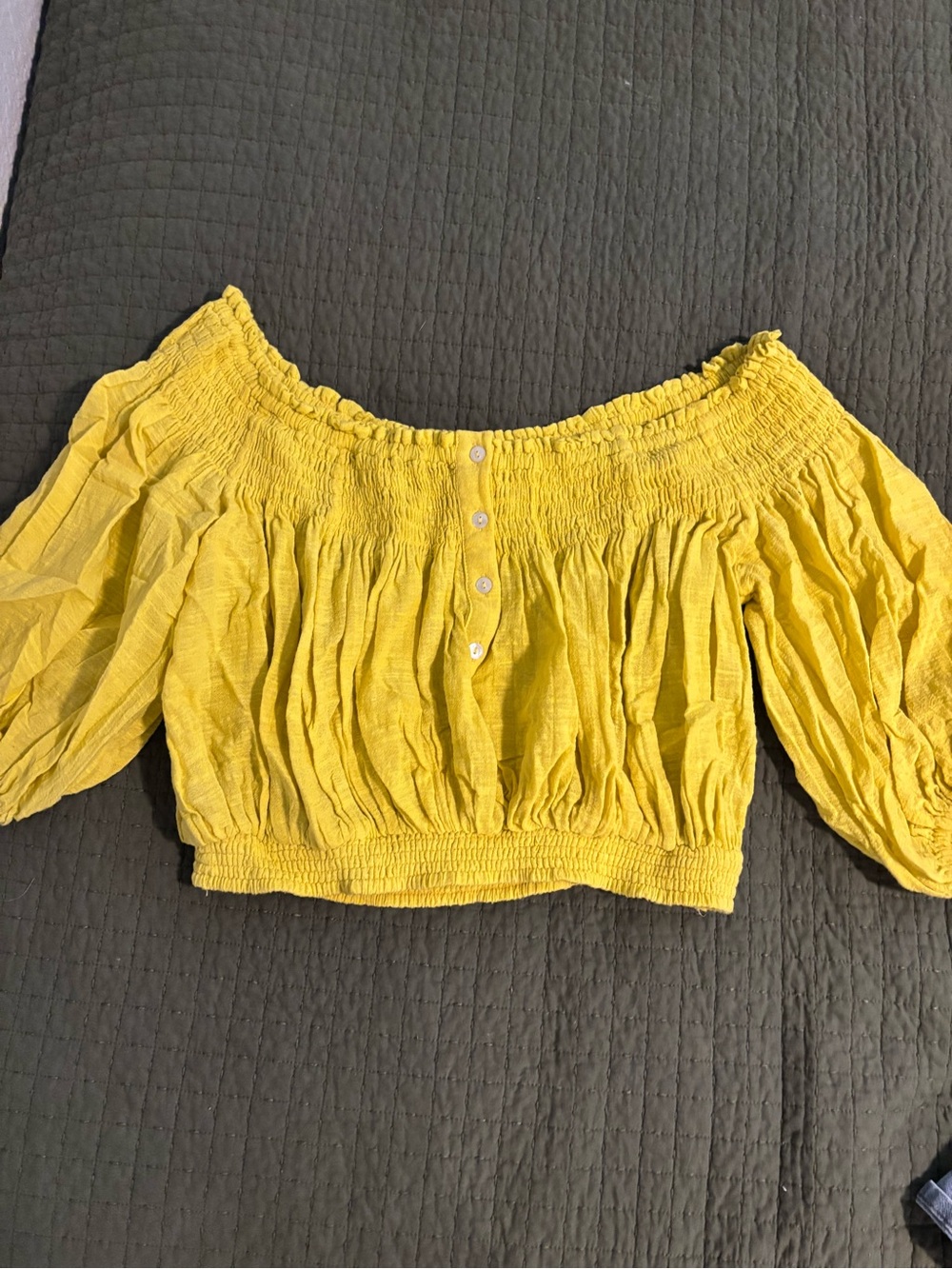 Free People Sunny Yellow Off-the-Shoulder Smocked Crop